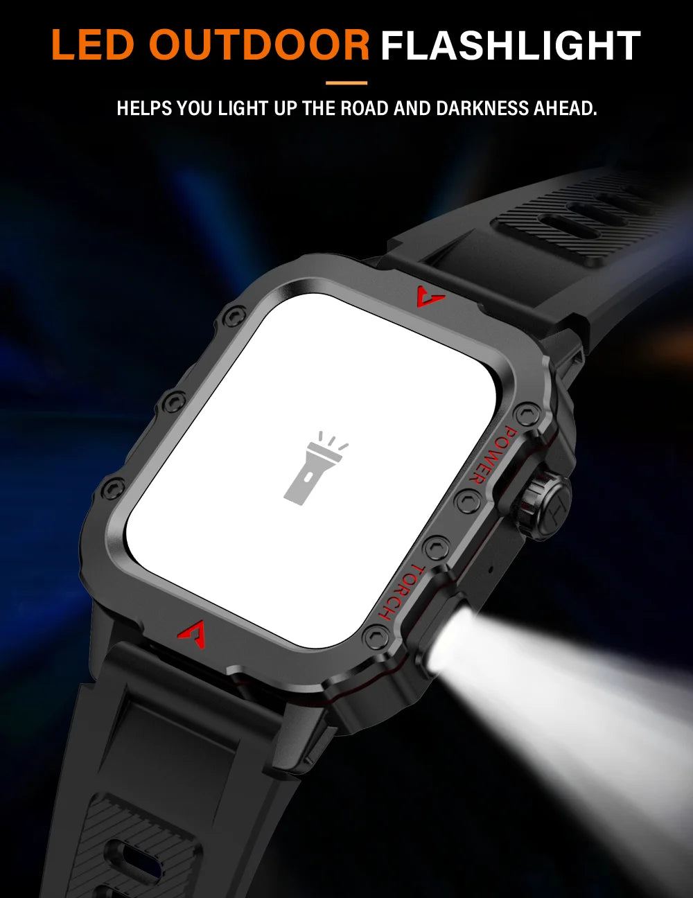 LAXASFIT Nouvelle montre intelligente pour homme Lampe de poche LED Montre intelligente de sport en plein air Surveillance de la santé Montre intelligente