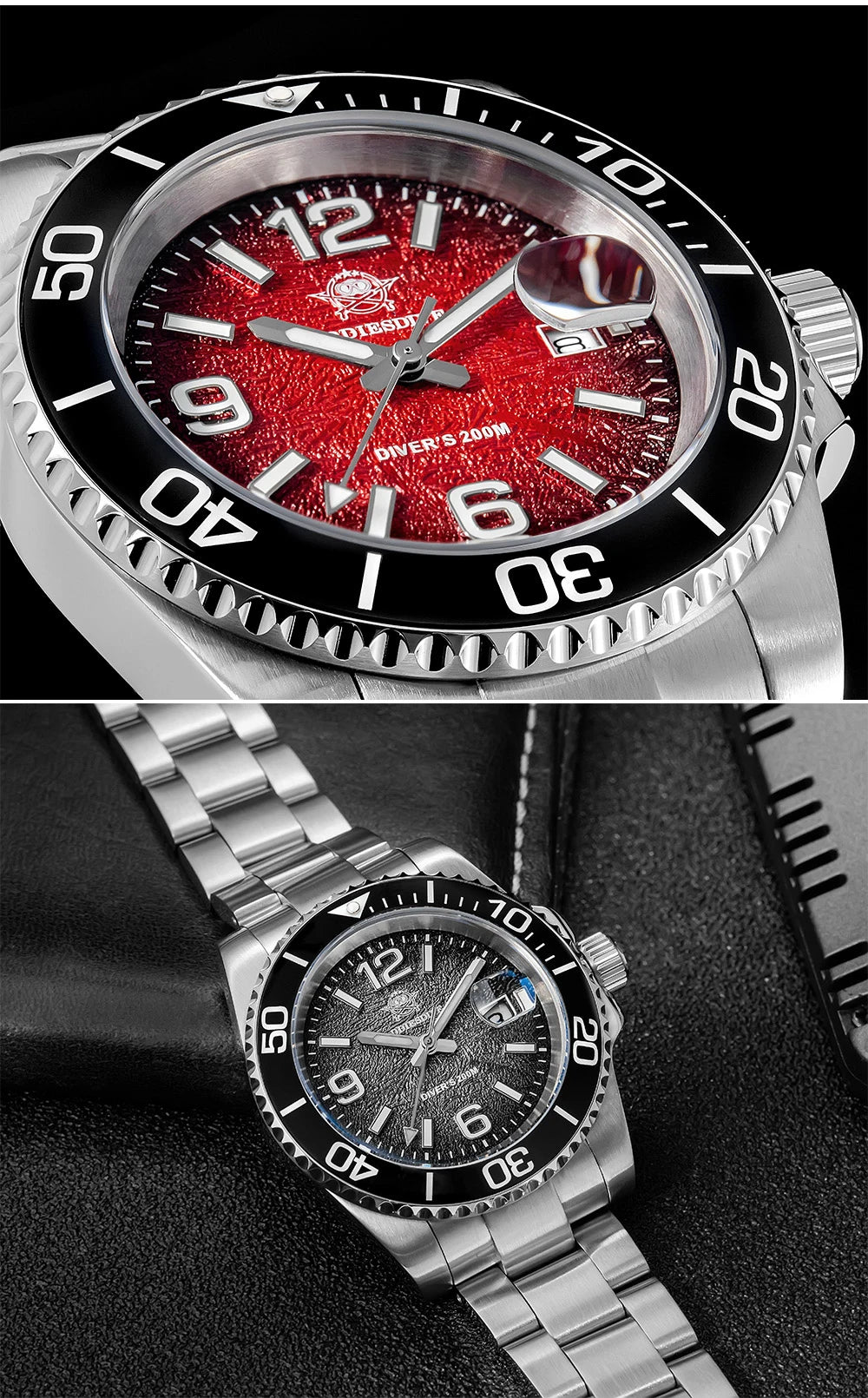 Montre de Plongée Homme ADDIESDIVE 41mm AD2513 Étanche 200m Acier Inoxydable 316L Montre-Bracelet à Quartz Calendrier BGW9 Super Lumineux