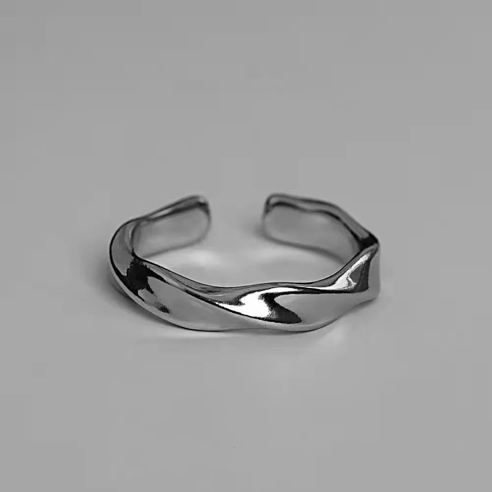 Bague Mobius Wave en alliage couleur argent, bague ouverte pour femmes, bijoux rétro simples pour hommes, accessoires tendance