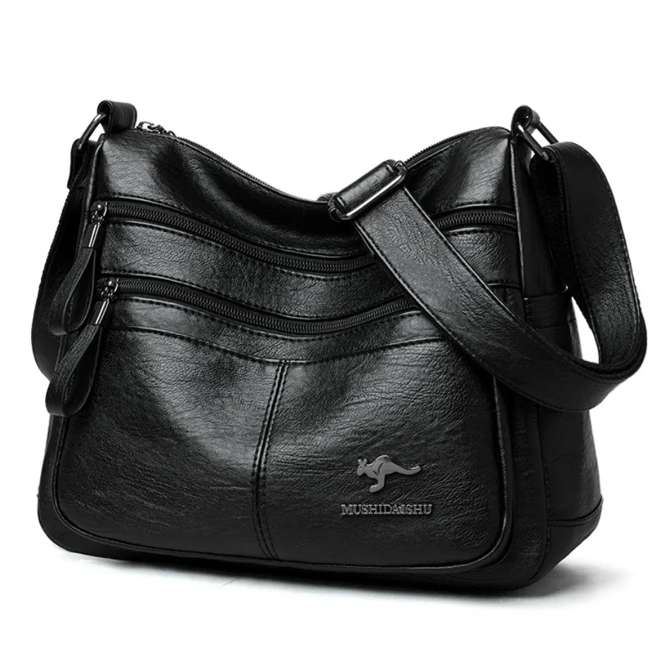 Sacs bandoulière en cuir souple Kangaroo pour femmes Sacs à bandoulière vintage multi-poches Designer Sacs messager décontractés pour dames Sac à main