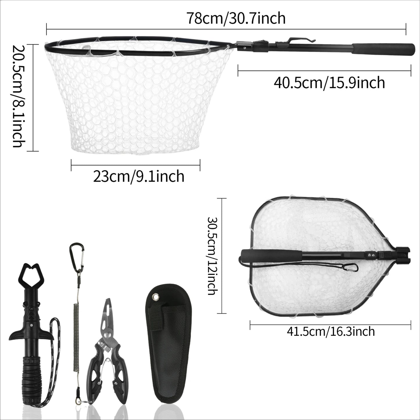 Angelwerkzeug-Set, Angelnetz mit Zange, Hakenlöser, Fischgreifer für Kajak, langlebig, zusammenklappbar, Angelzubehör, Männergeschenke