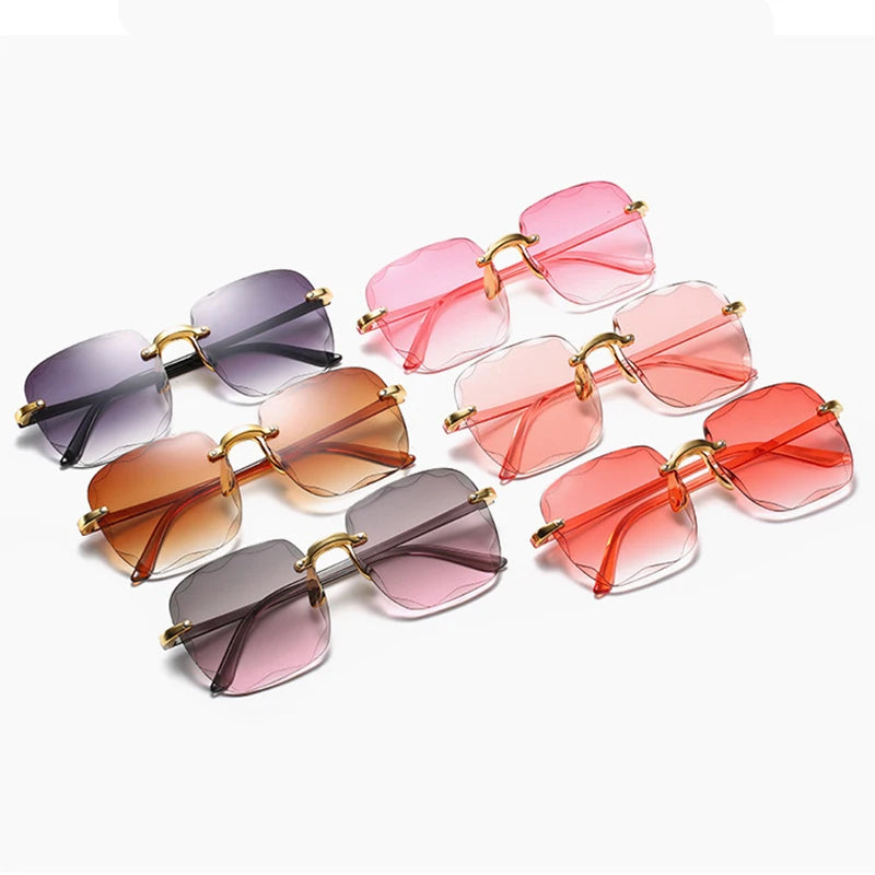 Randlose Damen-Sonnenbrille, modische Verlaufsgläser, Damensonnenbrille, Vintage-PC-Bügel, klassische Designer-Sonnenbrille für Herren