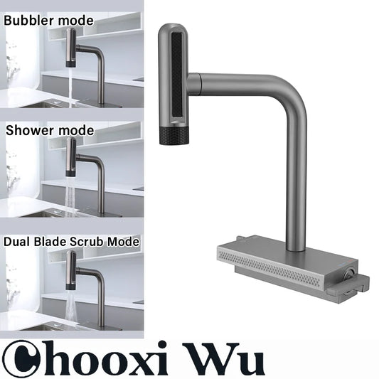 Kitchen pull-out stainless steel faucet, multi-function spout, hot and cold dual control, ceramic valve core