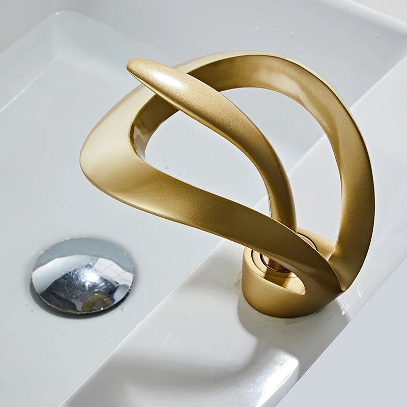 Robinet de lavabo doré/blanc, robinet de salle de bain noir, mitigeur de lavabo créatif en laiton gris, robinet de lavabo cascade chaud et froid