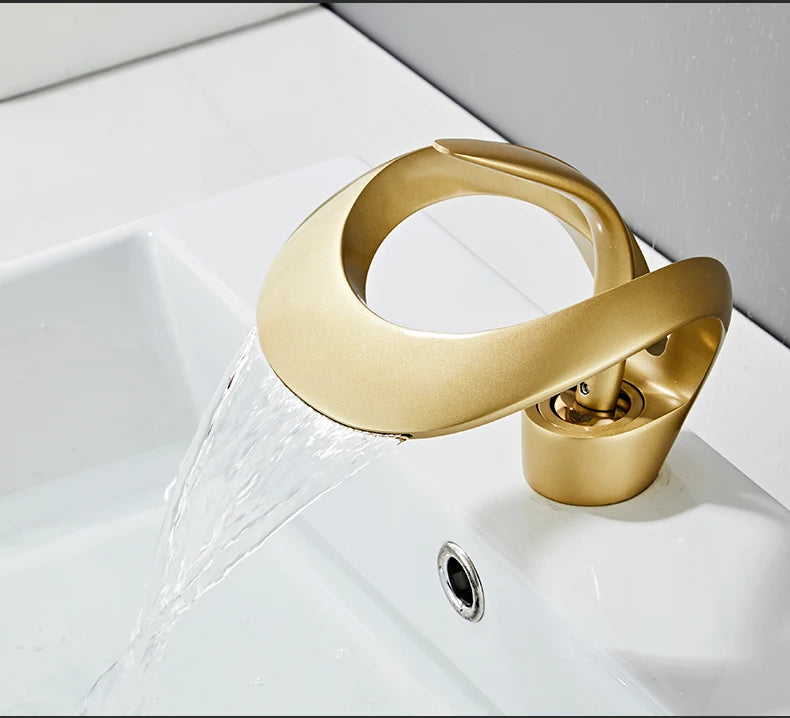 Robinet de lavabo doré/blanc, robinet de salle de bain noir, mitigeur de lavabo créatif en laiton gris, robinet de lavabo cascade chaud et froid