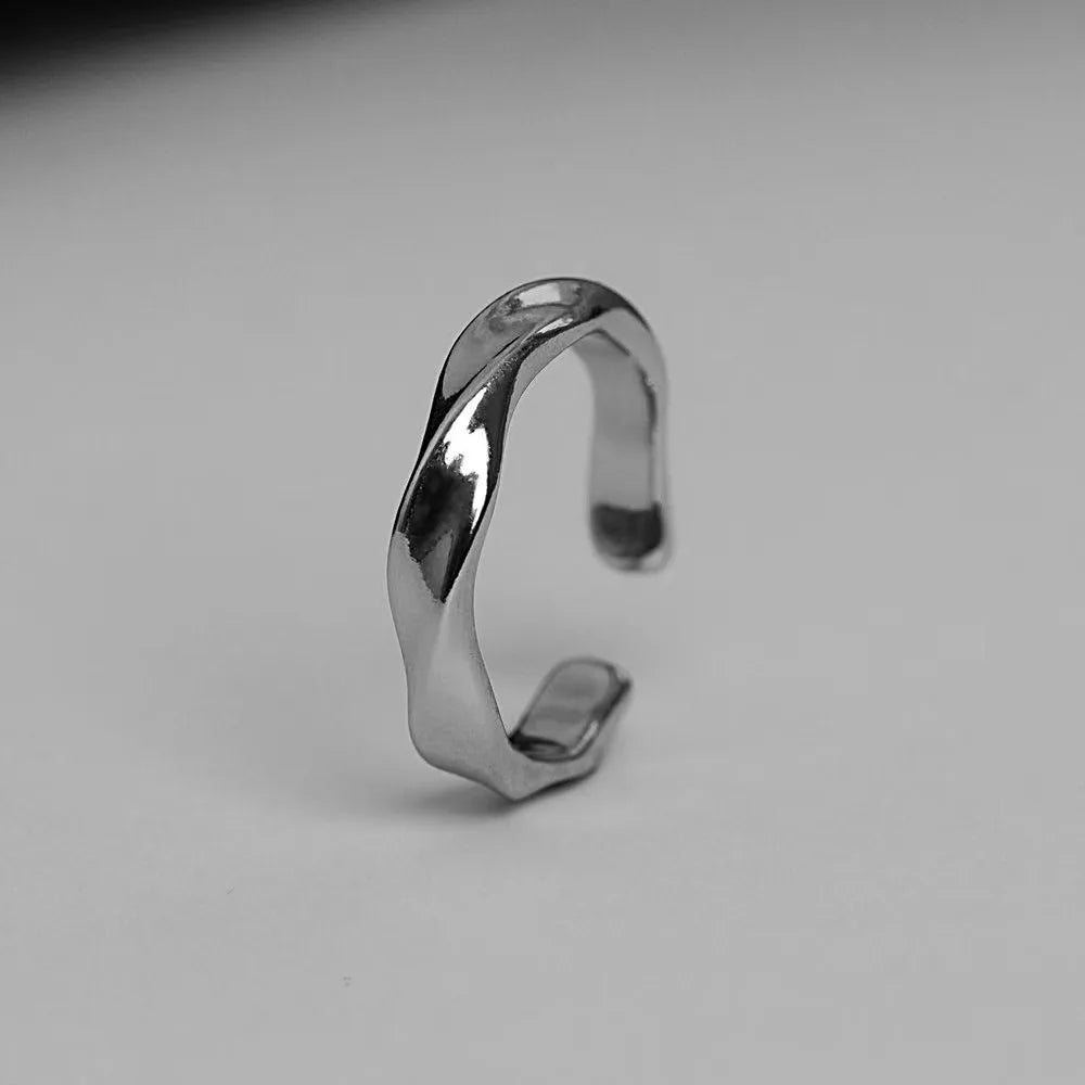 Bague Mobius Wave en alliage couleur argent, bague ouverte pour femmes, bijoux rétro simples pour hommes, accessoires tendance