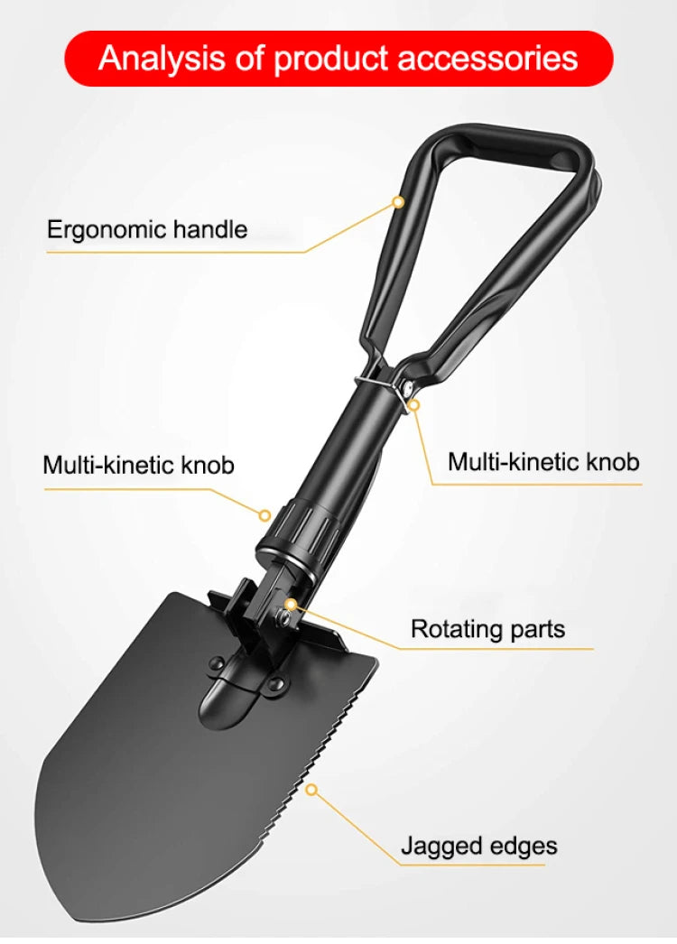 Outdoor 3-in-1 Foldable Shovel Portable Multifunctional Camping Shovel with Bag for Hiking, Off-roading DIY Projects At Home