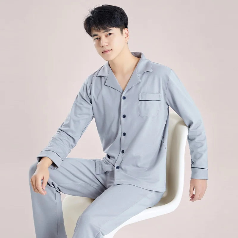Pyjama d'hiver 100 % coton pour homme, bleu, vêtement de nuit chaud, pyjama en coton à carreaux, grandes tailles