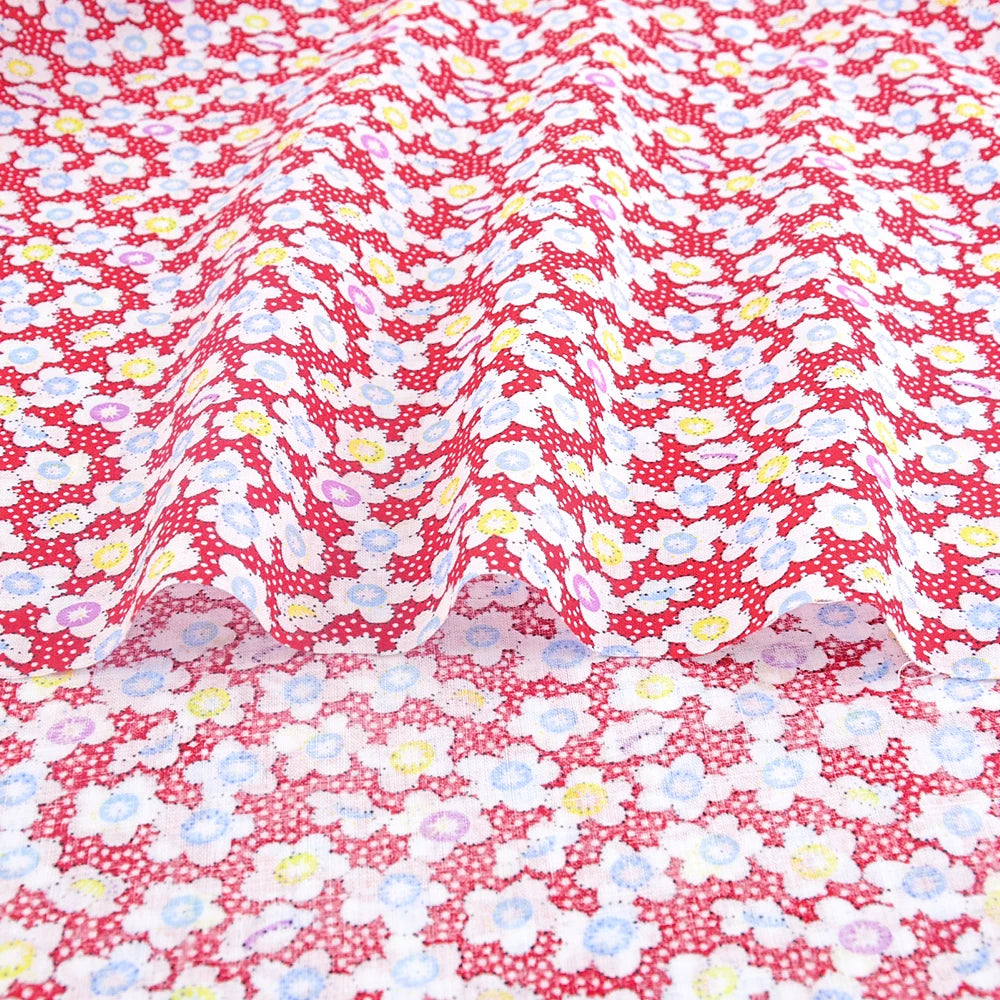 Schöner frischer rot bedruckter Stoff mit Blumenmustern, dünner Stoff aus 100 % Baumwolle, Patchwork für DIY-Bastelarbeiten, Heimtextilien, Meterware