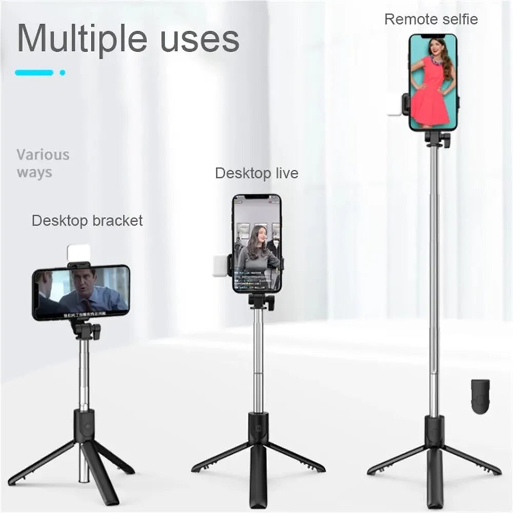 Trépied perche à selfie pour téléphone portable avec télécommande Bluetooth et anneau lumineux pour téléphone