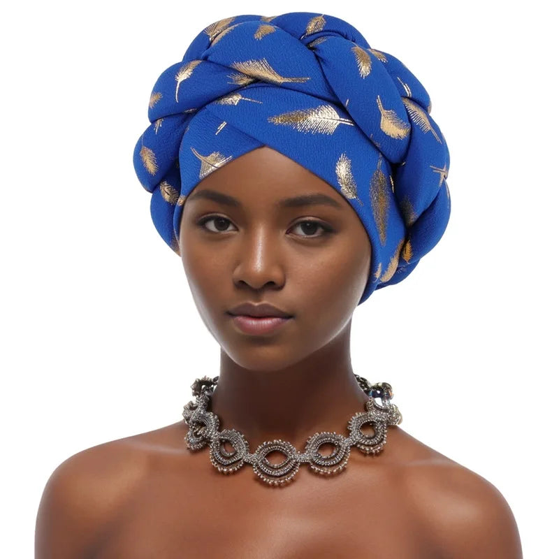 Afrikanische Bronzierung Kopfwickel Zopf Turban Kappen für Frauen Nigeria Hochzeit Geles Party Kopfbedeckung Haarteil Auto Gele Weibliche Kopfbedeckungen