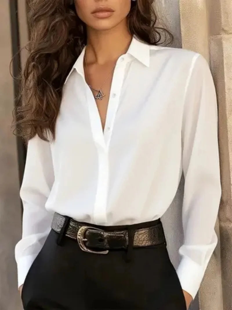 Damen Langarm Bluse mit Knopfleiste – Elegantes Büro-Chic Oberteil mit klassischem Kragen & vielseitigem Stil