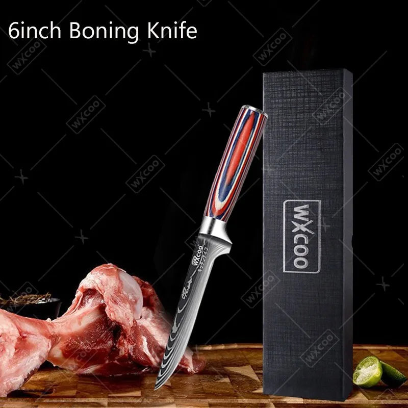Professional Kitchen Chef's Knife Damascus Japanese Santoku Slicing Knife Meat Cleaver Stainless Steel Butcher Knife with Box