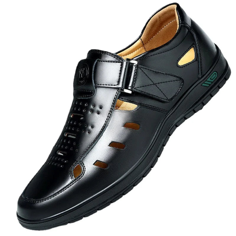 Sandales Homme en Cuir Véritable Chaussures Décontractées Respirantes d'Été pour Homme Sabots à Enfiler Extérieur Antidérapantes Faites à la Main Sandales