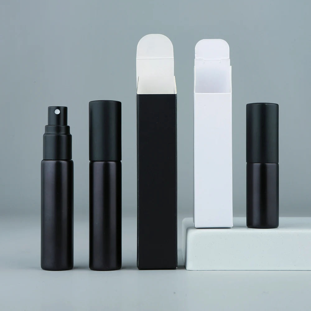 50/100 Stück 5ml 10ml Matt Schwarzer Parfümflakon Mit Verpackung Atomizer Leere Parfüm-Probenflaschen Benutzerdefiniertes LOGO Extra Bezahlen