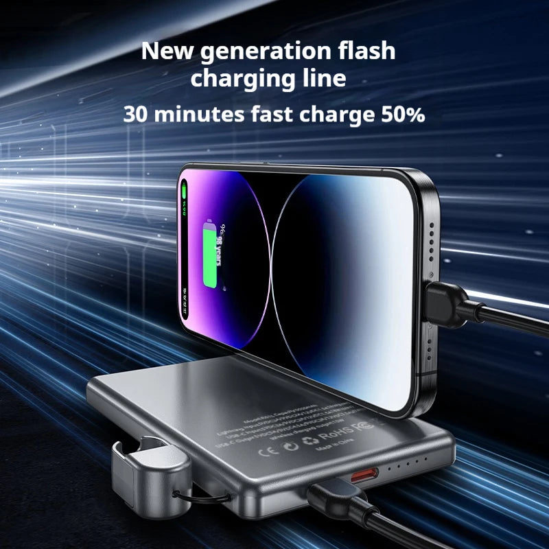Ultra-Thin 5000mAh Portable Power Bank 20W Fast Charging Wired & Wireless Alloy Shell for iPhone