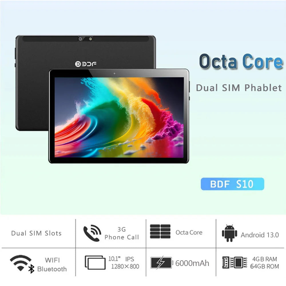 Tablette PC 10,1 Pouces Octa Core Version Globale 4Go RAM 64Go ROM Google Play Double Appareil Photo Double SIM Appel Téléphonique Bluetooth Wifi