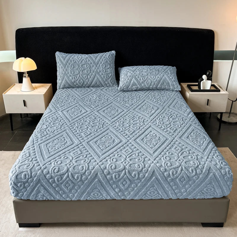 Jacquard Winter Dick Warme Korallen Plüsch Matratzenauflage Hohe Elastizität Rutschfest Atmungsaktiv Geeignet Schlafzimmer Weiches Bettlaken