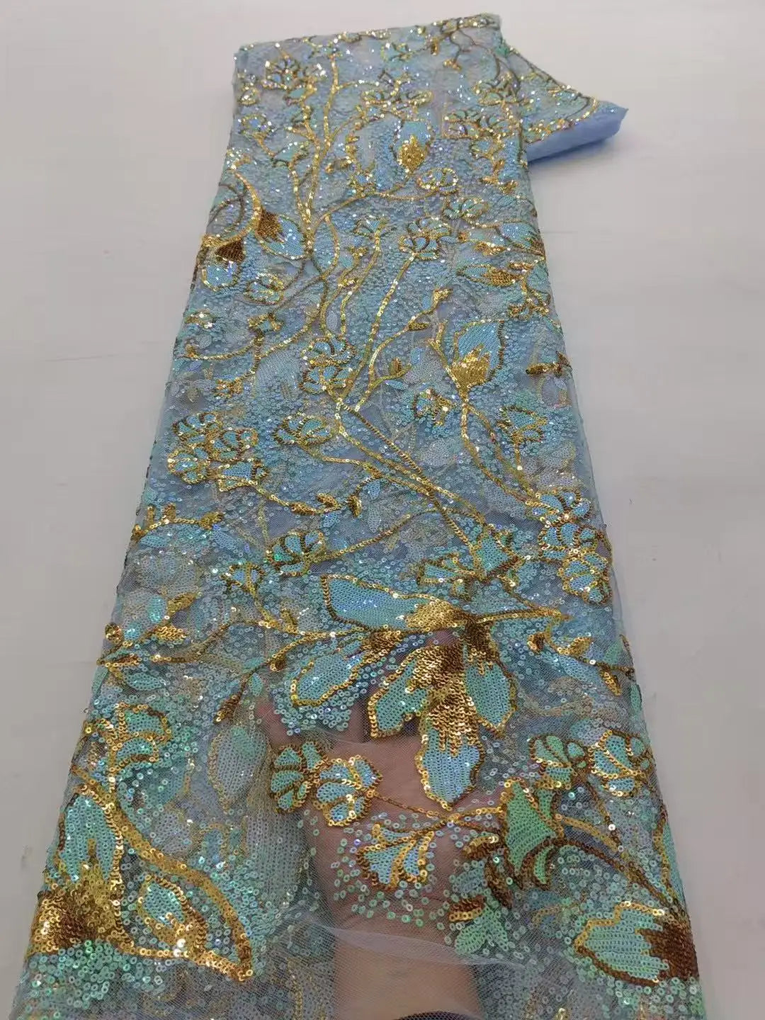 2025 Nigerian Lace Fabric Embroidery African Tulle Fashion Luxury Sequins Wedding Fabric for Women Handmade 5 Yards