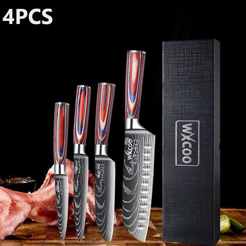 Professional Kitchen Chef's Knife Damascus Japanese Santoku Slicing Knife Meat Cleaver Stainless Steel Butcher Knife with Box
