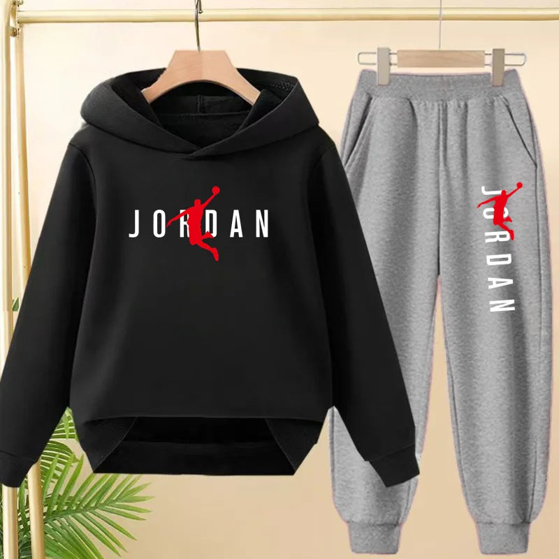 Ensemble mode décontracté de survêtement à capuche noir pour enfants, haut et pantalon, pour garçons et filles, bambins de 3 à 12 ans