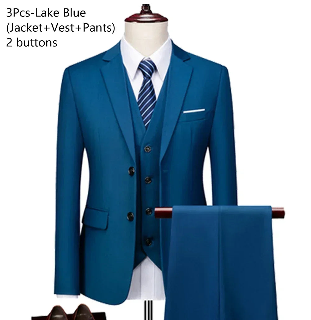 Suits For Men 3 Pieces Set Elegant Wedding  Fashion Classic Full Jackets Vest Pants Blazers Outfit 2025 Formal Costume