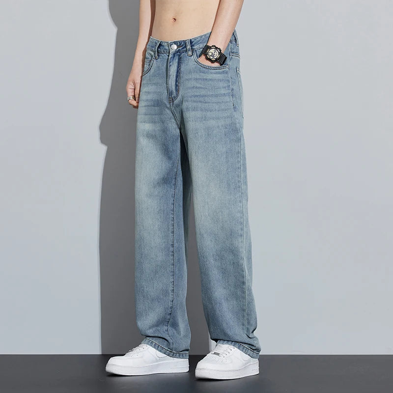2025 Frühjahr/Sommer Neue Herren Lyocell Loose Jeans Sommer Dünn Atmungsaktiv Straight Leggings Retro Business Casual Mode Koreanisch M