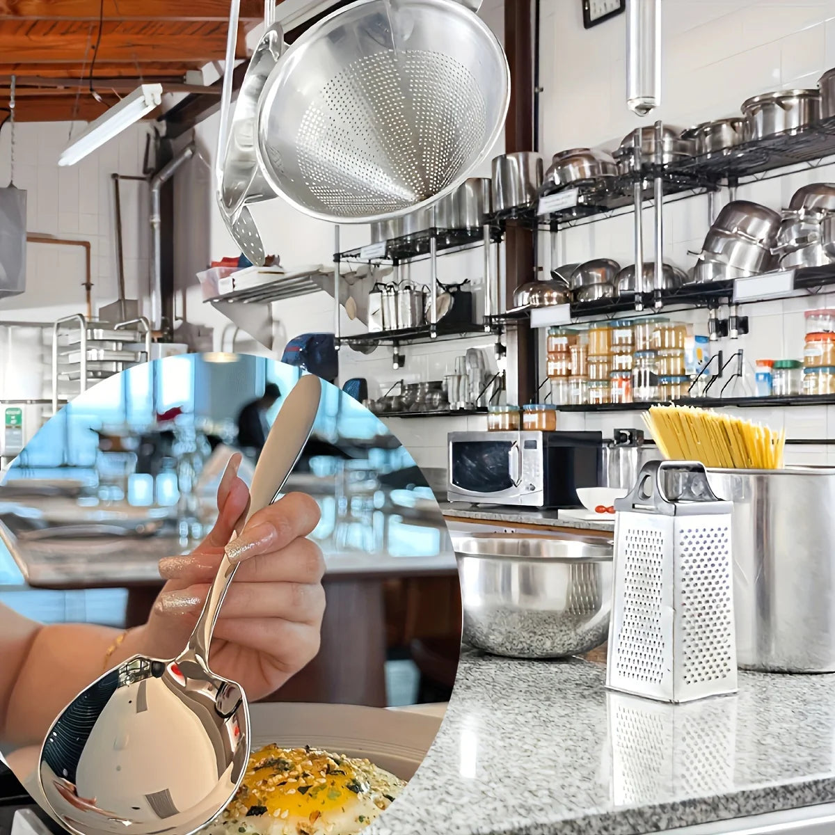 Ensemble de 2 cuillères de service surdimensionnées en acier inoxydable à long manche, idéales pour la maison et le restaurant. Vaisselle en acier inoxydable.