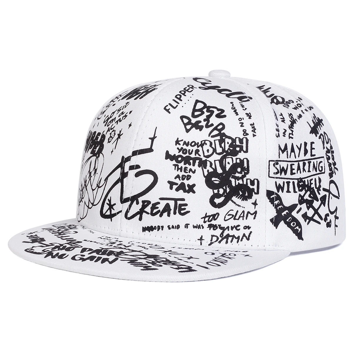 Unisex Schwarz-Weiß-Letter-Graffiti-Druck Hip-Hop-Mützen Frühling Herbst Outdoor Verstellbare Freizeit-Baseballkappen Sonnenhut