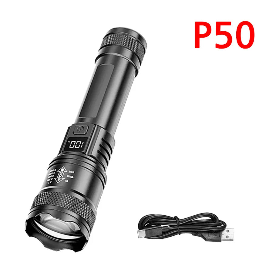 Powerful P70 Led Flashlights 5000LM Ultra Bright Tactical Light Emergency Spotlights Telescopic Zoom Light Built-in Battery
