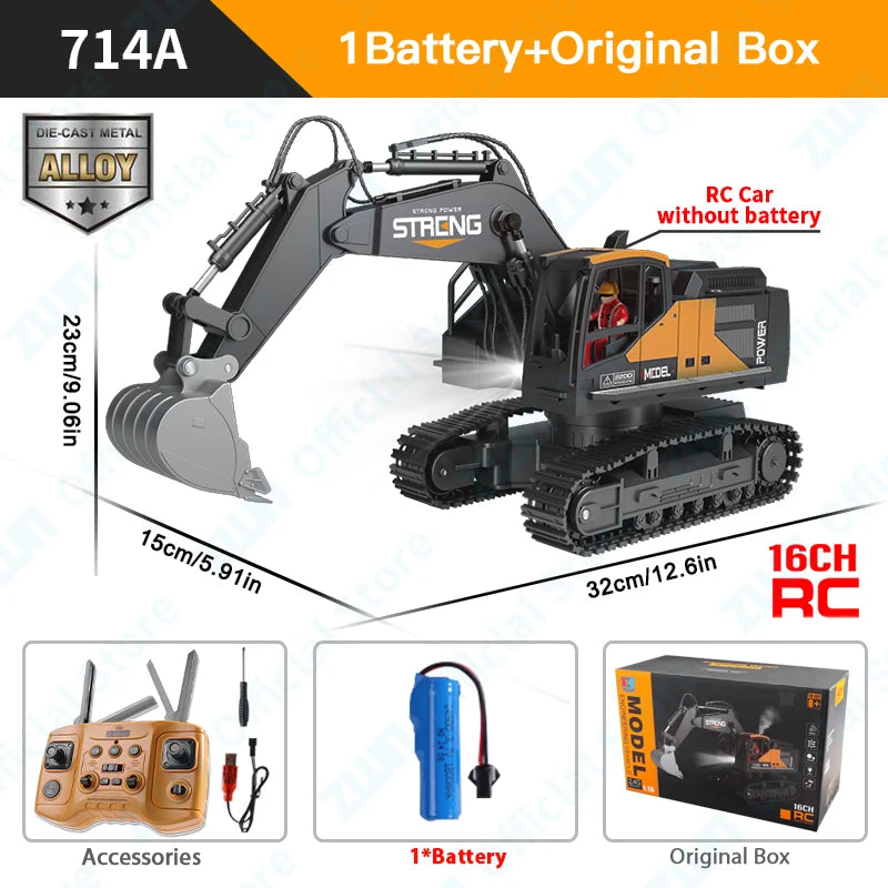 ZWN 1/16 1/20 Ferngesteuerter Bagger Kipper RC Modellauto Spielzeug Professionelles Legierungs-Simulations-Baufahrzeug für Kinder