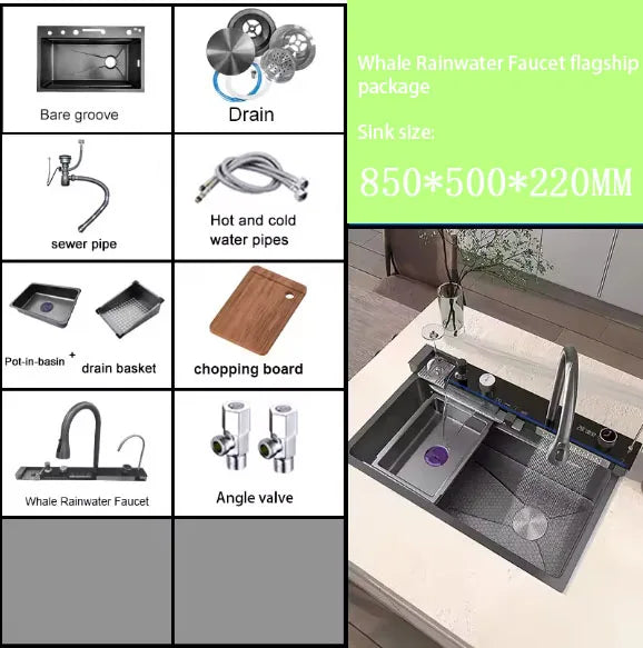 Grand évier de cuisine double intelligent SUS3004 Purification des fruits et légumes Catalyseur d'eau Élimination des résidus de pesticides Appareil ménager