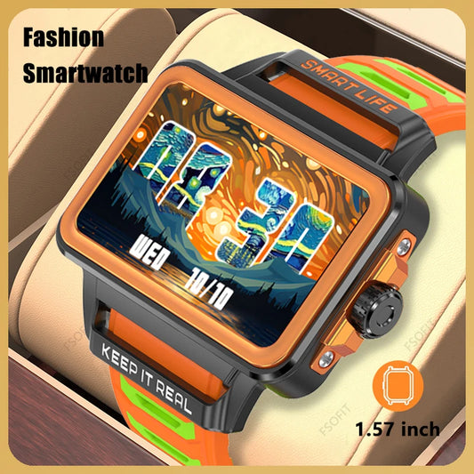 Hip-Hop-Fashion-Persönlichkeit Smartwatch 1,57 Zoll HD-Bildschirm 24h Kontinuierliche Herzfrequenz Schlafmonitor Spiel Wasserdichte Smartwatch