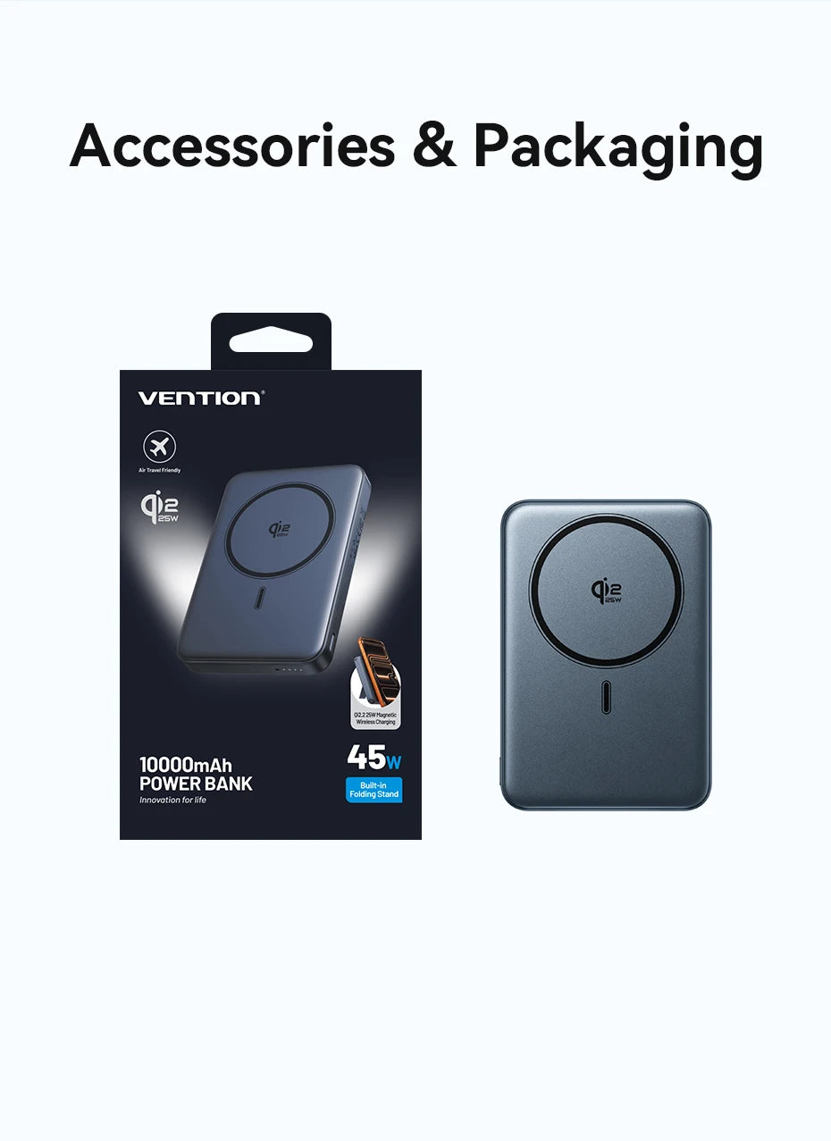 Vention 10000mAh 45W Powerbank für Qi2.2 25W MagSafe Magnetische Kabellose Batterie Tragbares Ladegerät für iPhone 17 16 Samsung S25 24