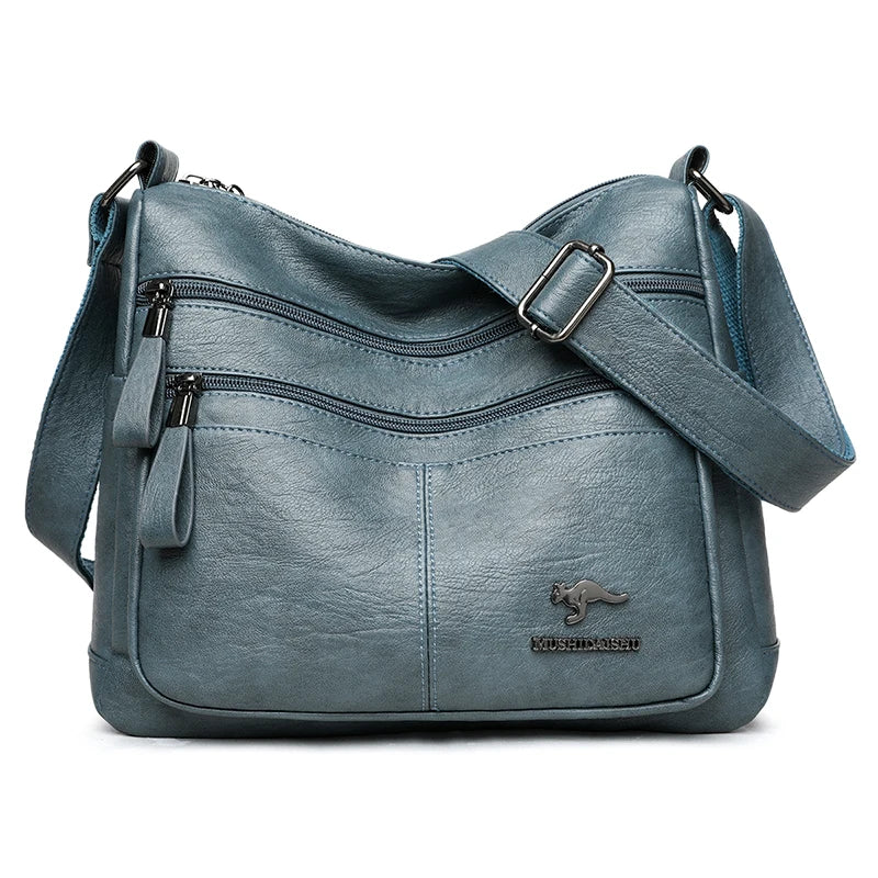 Sacs bandoulière en cuir souple Kangaroo pour femmes Sacs à bandoulière vintage multi-poches Designer Sacs messager décontractés pour dames Sac à main