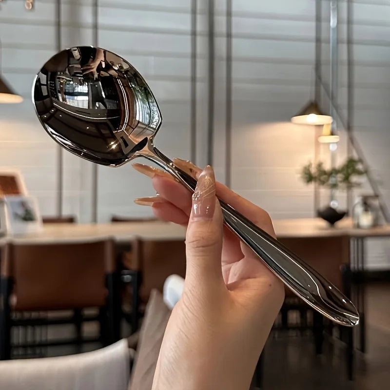 Ensemble de 2 cuillères de service surdimensionnées en acier inoxydable à long manche, idéales pour la maison et le restaurant. Vaisselle en acier inoxydable.