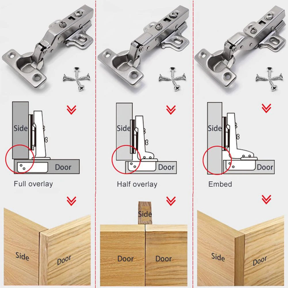 Lot de 2 charnières de meuble souples de 25 mm avec amortisseur pour porte d'armoire de cuisine, quincaillerie de tamponnement en acier inoxydable