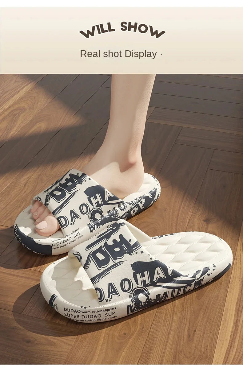 QYCKABY 2024 Mens Summer Slippers Beach Sandals Flip Flop Printing Thick Soled Boys Girls Unisex Home Bath Shoe Large Size 46-47