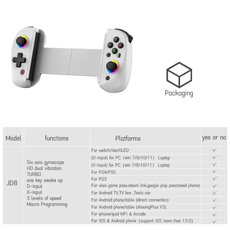 VILCORN D8 Gaming Dual-Hall-Effekt RGB Controller Streaming Gamepad für Tablet Android PS4 Switch PC Joystick