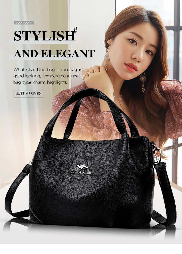 Damen Handtaschen aus weichem Leder Luxus Designer Handtasche Einfarbig Damen Schulter Umhängetasche und Geldbörse Pendler-Tasche