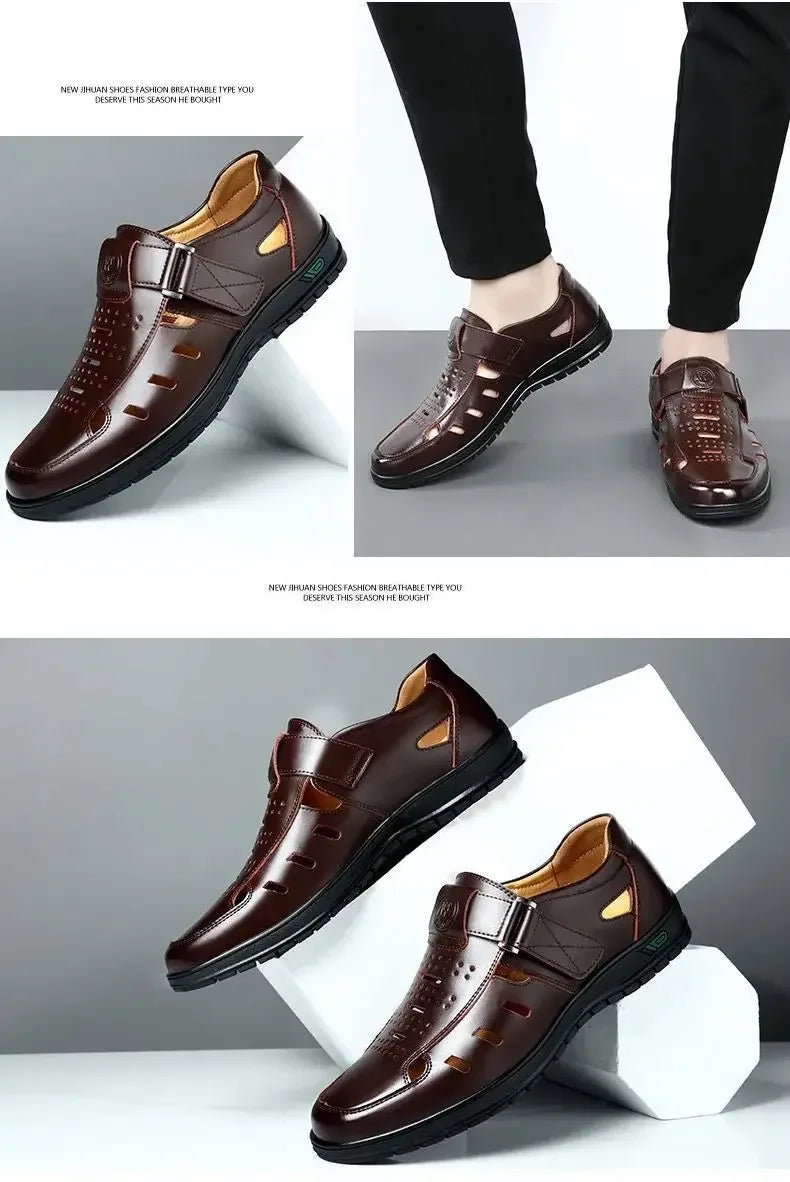 Sandales Homme en Cuir Véritable Chaussures Décontractées Respirantes d'Été pour Homme Sabots à Enfiler Extérieur Antidérapantes Faites à la Main Sandales