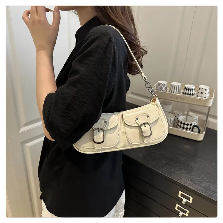 Fashion PU-Leder Damen Umhängetasche Kleine Doppel-Taschen Design Damen Achseltaschen Y2k Vintage Weibliche Handtaschen Clutch Geldbörse