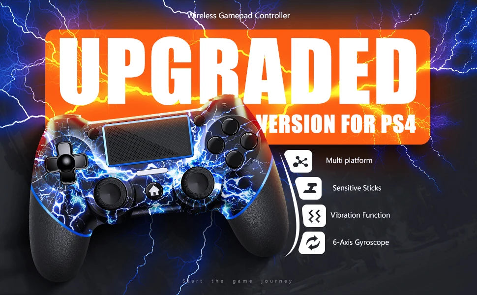 AceGamer Wireless Gamepad für PS4 Controller, mit USB-C-Kabel/Doppelmotoren/6-Achsen-Gyroskop/3,5-mm-Audiobuchse/Touchpad-Funktion