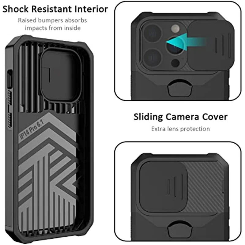 Hülle für iPhone 17 16 15 14 13 12 Pro Max Plus 8 7 Plus Mini Robuster Schutz mit Schiebe-Kameraabdeckung und Kartenclip-Abdeckung