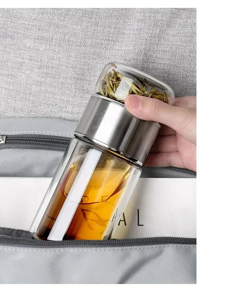 Bouteille d'eau à thé 420 ml en verre borosilicate double paroi avec infuseur pour thé, tasse à thé, gobelet, boisson avec filtre à thé