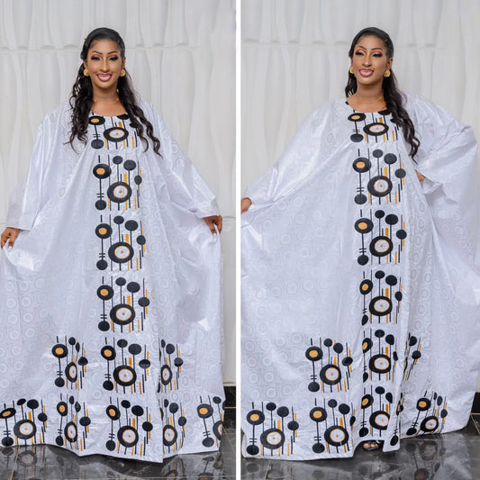 Afrikanische Kleider für Frauen, Bazin Riche, Stickerei-Design, bodenlang mit Schal, Paar-Design