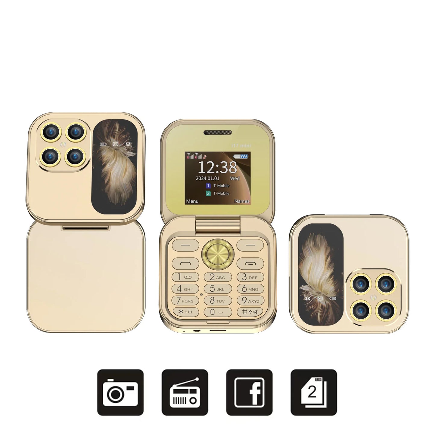 SERVO i17 Mini Flip Mobile Phone 2G Network 1.77inch Screen Dual SIM Flashlight Speed Dial FM Radio Small Fashion Foldable Phone