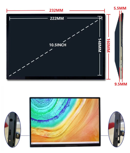 10.5 Inch 2k Portable Touch Screen TV Monitor Mobile for Movie Home Party Office Business Lightweight High-definition Saturation
