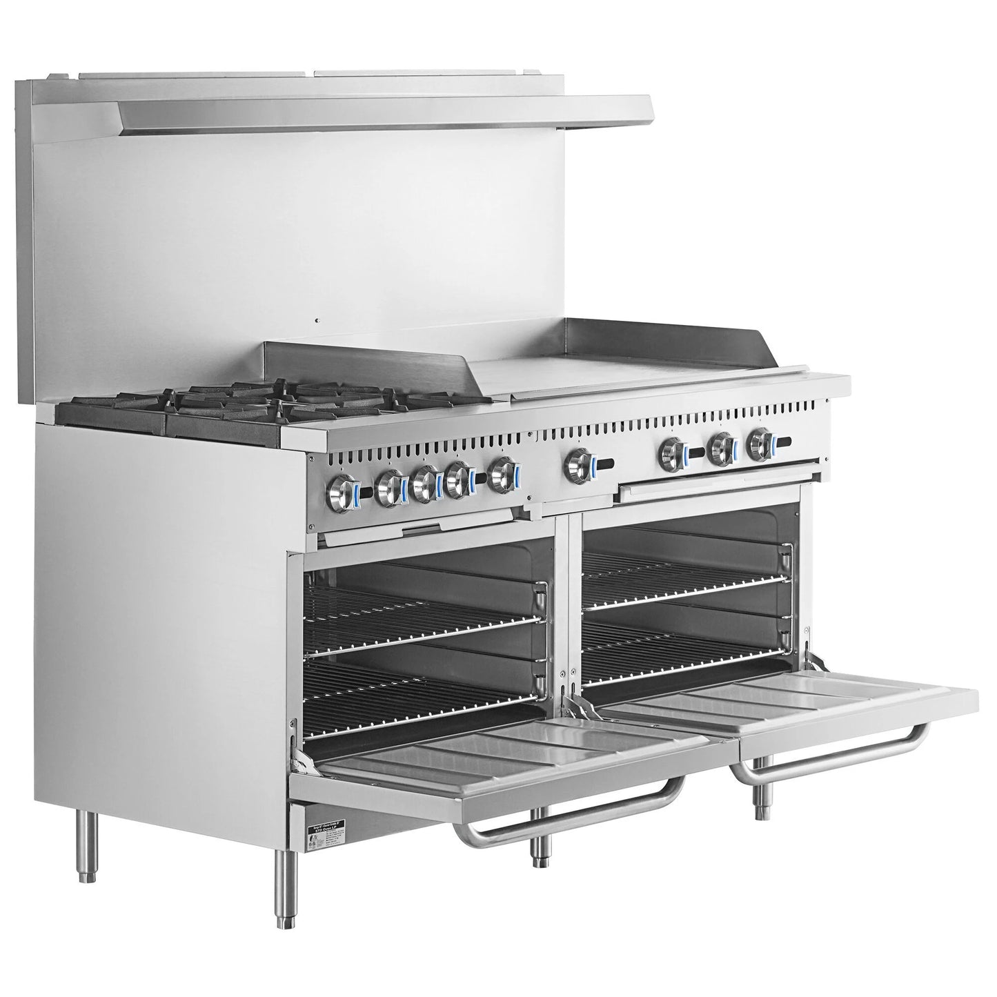 Cuisinière 4 feux de 60 pouces avec plancha de 36 pouces et 2 fours standards Équipement de cuisson professionnel Cuisinière à gaz pour restaurant