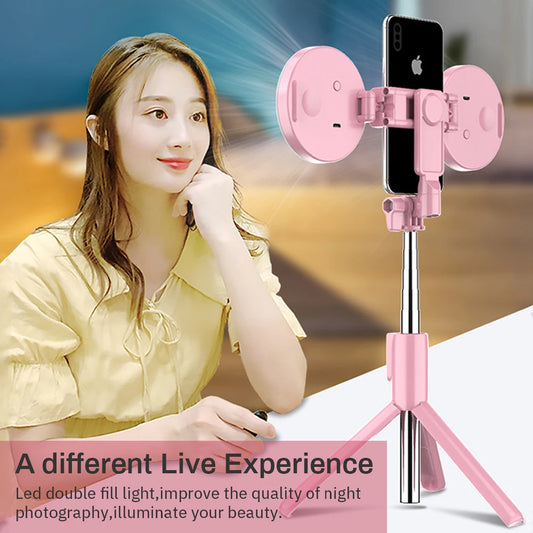 4-in-1 kabelloser Bluetooth-kompatibler Selfie-Stick, LED-Ringlicht, ausziehbares Handheld-Monopod, Live-Stativ für iPhone X 8 Android
